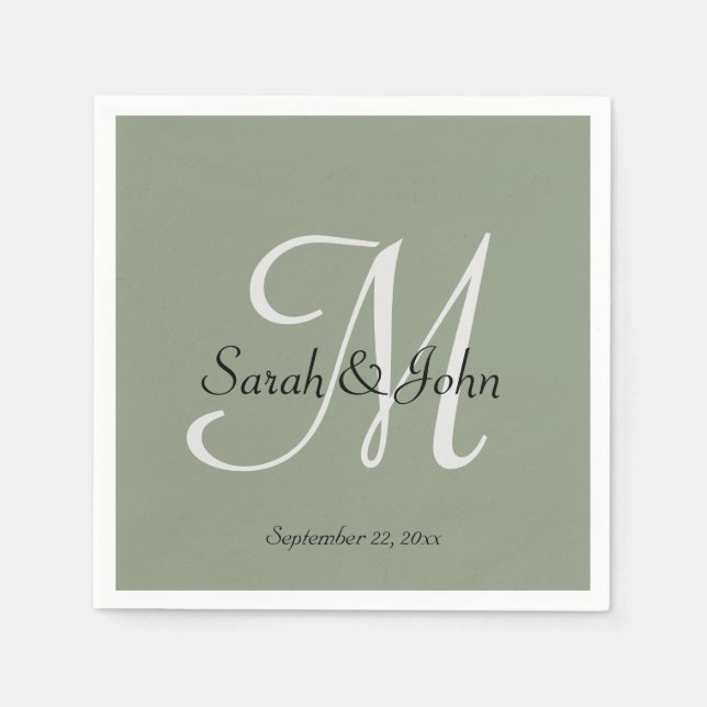 Elegant Sage Green Script Name Monogram Wedding  Serviette (Vorderseite)