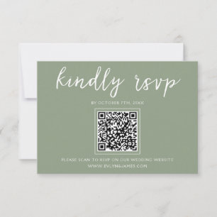 Elegant Sage Green Script QR Code Wedding Website RSVP Karte