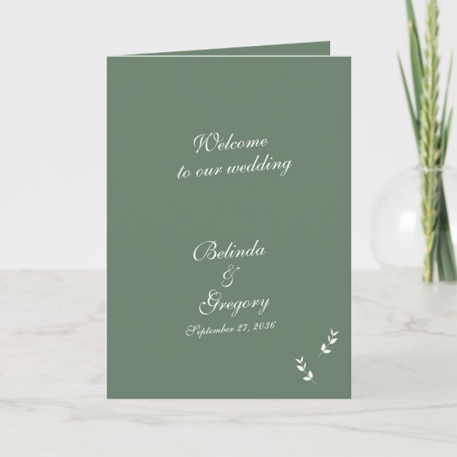 Elegant Sage Green Script Wedding Order of Service Programm (Vorderseite)