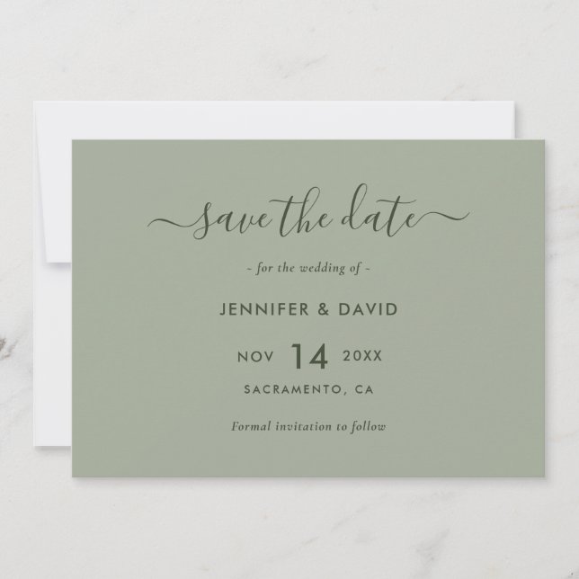Elegant Sage Green Script Wedding Save The Date (Vorderseite)