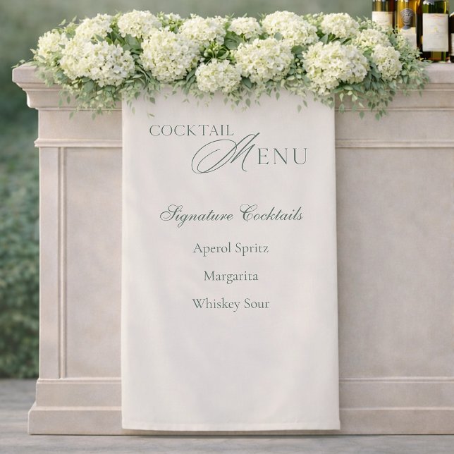 Elegant Sage Green Signature Cocktail Menu Sign Banner (Von Creator hochgeladen)