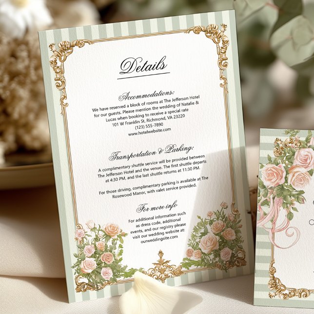 Elegant Sage Green Stripe Floral Details Card (Von Creator hochgeladen)