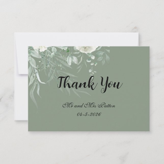 Elegant Sage Green Thank You Card Dankeskarte (Vorderseite)