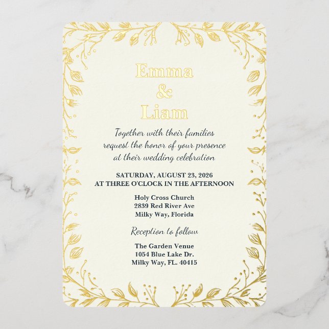 Elegant Sage Green und Ivory Folieneinladung (Vorderseite)