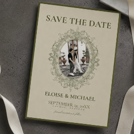 Elegant Sage Green Vintage Crest Save the Date Einladung