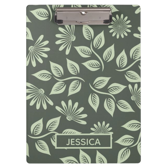 Elegant Sage Green Vintage Floral Personalised Klemmbrett (Vorderseite)