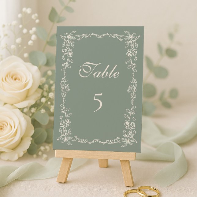 Elegant Sage Green Vintage Floral Wedding Tischnummer (Von Creator hochgeladen)