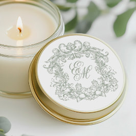 Elegant Sage Green Vintage Monogram Crest Wedding Runder Aufkleber