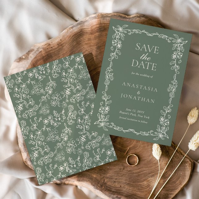 Elegant Sage Green Vintage Wedding Save The Date (Von Creator hochgeladen)
