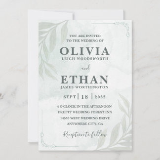 Elegant Sage Green Watercolor Foliage Wedding Einladung