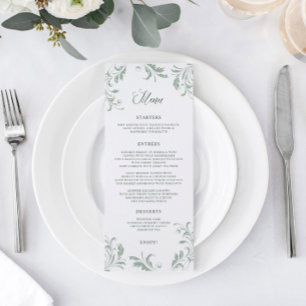 Elegant Sage Green Wedding Blüh Menükarte