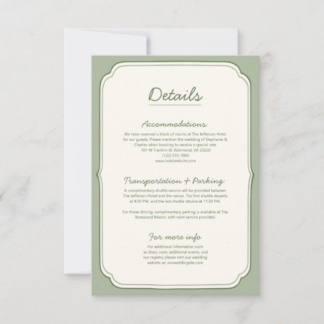 Elegant Sage Green Wedding Details Card  (Vorderseite)