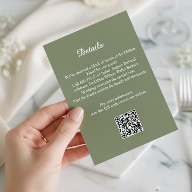 Elegant Sage Green Wedding Details Enclosure Card Begleitkarte (Von Creator hochgeladen)