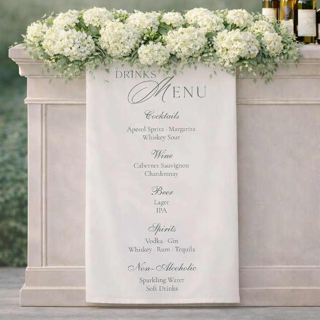 Elegant Sage Green Wedding Drinks Menu Sign  Banner (Von Creator hochgeladen)