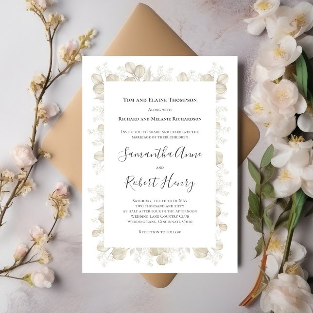 Elegant Sage Green Wedding Greenerie Einladung (Simple and elegant sage green and cream foliage wedding invitation.)