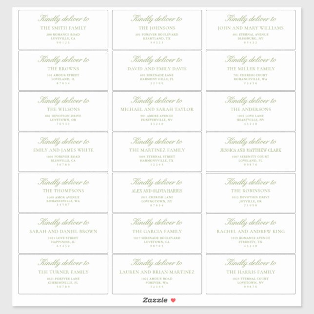 Elegant Sage Green Wedding Guest Address Labels (Blatt)