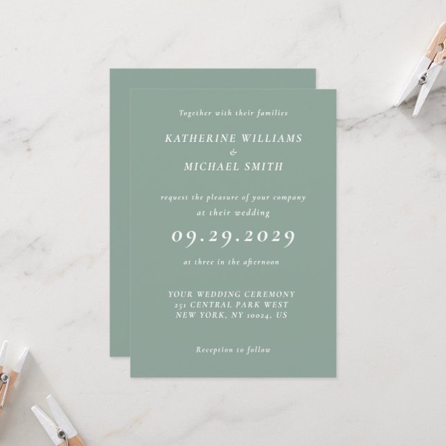 Elegant Sage Green Wedding Invitations Einladung (Vorderseite/Rückseite Beispiel)