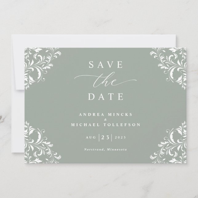 Elegant Sage Green Wedding Save the Date Cards (Vorderseite)
