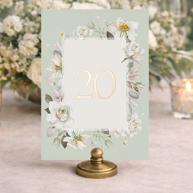 Elegant Sage Green Wedding Table Number– Real Foil Folieneinladung (Von Creator hochgeladen)