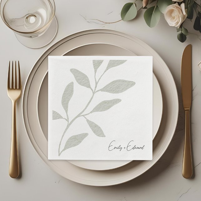 Elegant Sage Greenerity Wedding Personalisiert Nam Serviette (Von Creator hochgeladen)