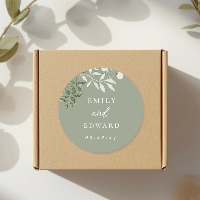 Elegant Sage Greenery Wedding Envelope Seal Runder Aufkleber (Von Creator hochgeladen)