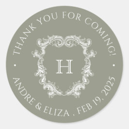 Elegant Sage Monogram Wedding Sticker