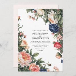 Elegant Sage, Navy & Peach Floral Wedding QR Code Einladung