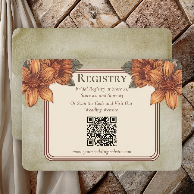 Elegant Sage Terracotta Floral Bridal Registry  Begleitkarte (Elegant Sage Terracotta Floral Bridal Registry Enclosure Card)