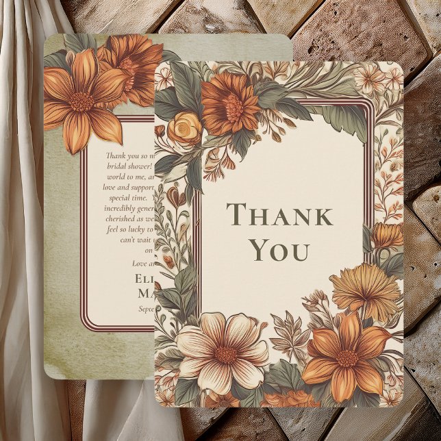 Elegant Sage Terracotta Floral Thank You Card Dankeskarte (Elegant Botanical Sage Terracotta Thank You Card)