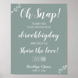 Elegant Sage Wedding Hashtag Sign 8x10 Poster
