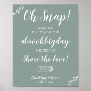 Elegant Sage Wedding Hashtag Sign 8x10 Poster