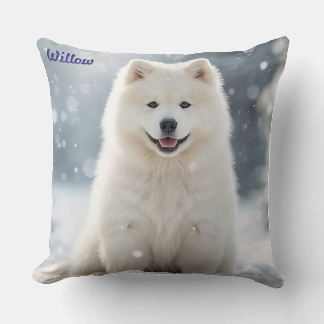 Elegant Samoyed Personalisiert Kissen (Vorderseite)