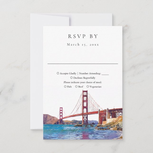 Elegant San Francisco Watercolor Wedding RSVP Karte (Vorderseite)