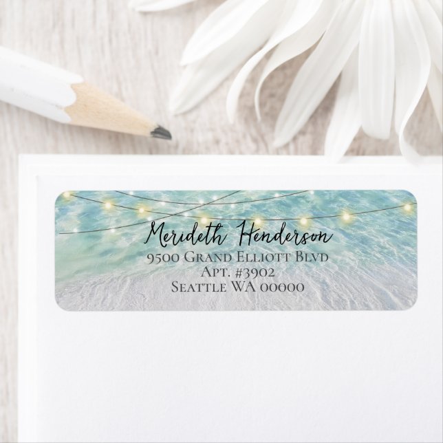 Elegant Sandy Beach SeaGlassLights Script Wedding (Insitu)