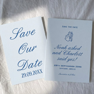 Elegant Sanftes Blau Küsten Romantisch Klassische Save The Date