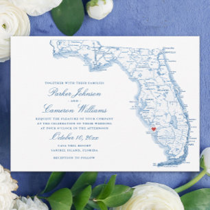 Elegant Sanibel Island Florida Map Wedding Einladung