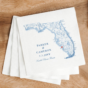 Elegant Sanibel Island Florida Map Wedding Serviette