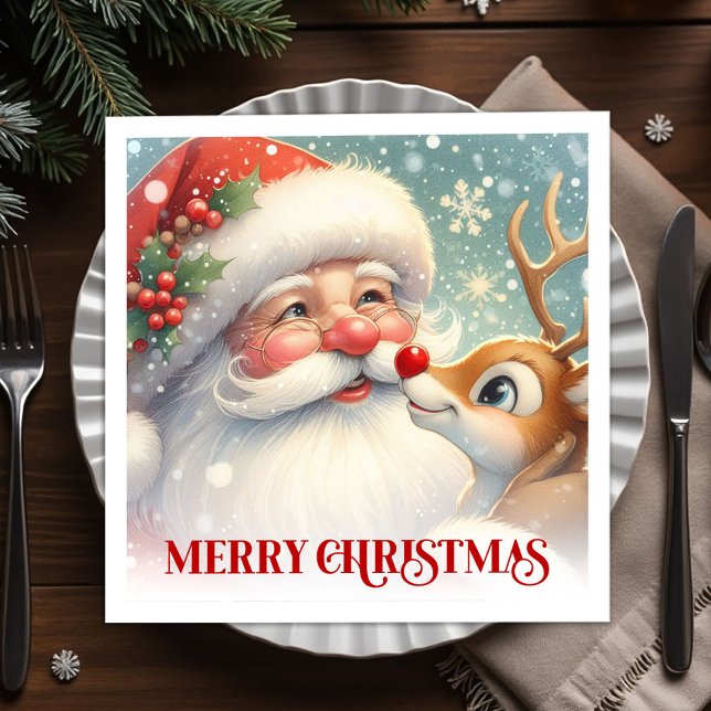 Elegant Santa and Rudolph Christmas Dinner Party   Serviette (Elegant Santa and Rudolph Christmas Dinner Party Napkins

)
