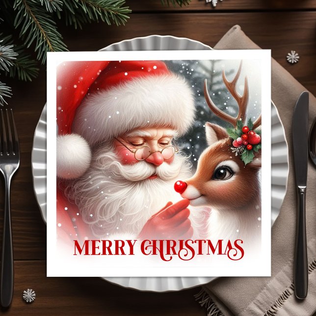 Elegant Santa and Rudolph Christmas Party Dinner  Serviette (Elegant Santa and Rudolph Christmas Party Dinner Napkins

)