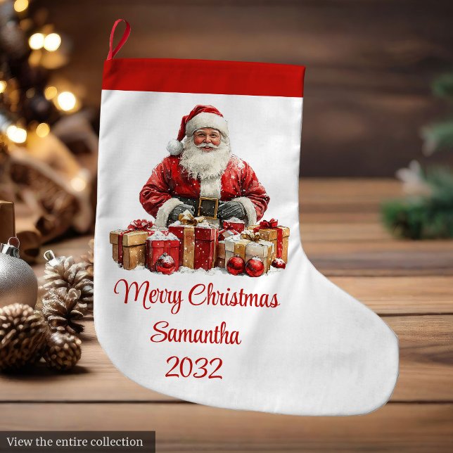 Elegant Santa Claus Minimalist Cozy Christmas   Großer Weihnachtsstrumpf (Elegant Santa Claus Minimalist Cozy Christmas Stocking)