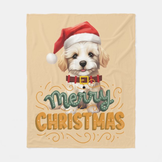 Elegant Santa dog Merry Christmas Retro Mustard Fleecedecke (Vorderseite)