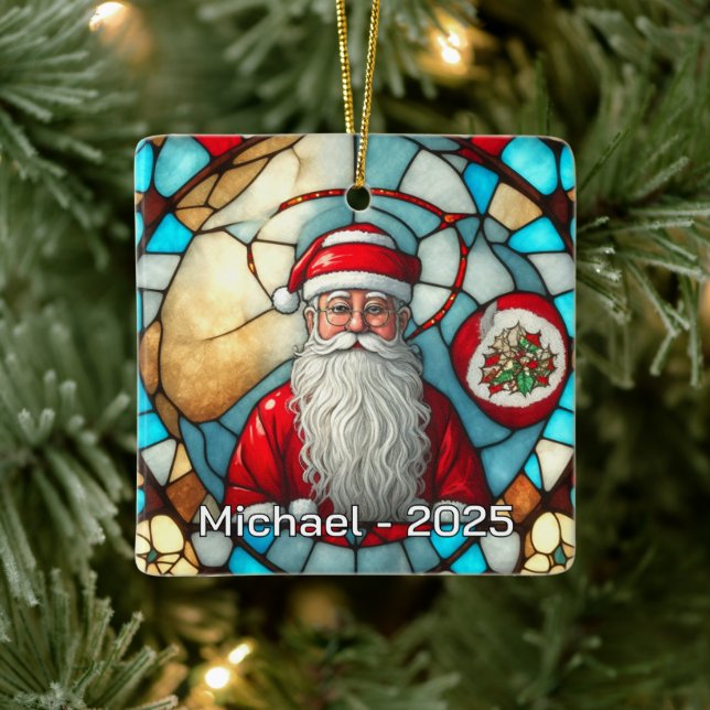 Elegant Santa Portrait Keramikornament (Baum)