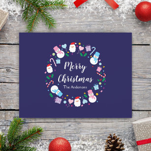 Elegant Santa Snowman Candy Cane Weihnachtsfeierta Feiertagspostkarte