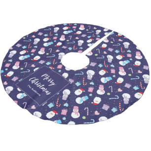 Elegant Santa Snowman Candy Cane Weihnachtsmuster Polyester Weihnachtsbaumdecke