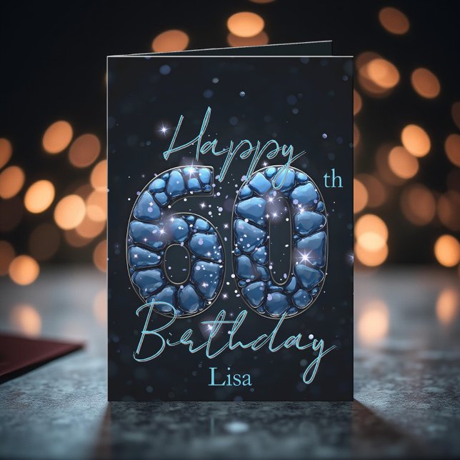 Elegant Sapphire Blue und Black 60. Geburtstag Karte (Von Creator hochgeladen)