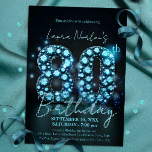 Elegant Sapphire Blue und Black 80. Geburtstag Einladung