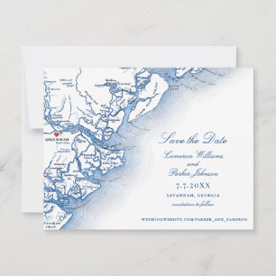 Elegant Savannah Georgia Wedding Schwarz-weiß Map Save The Date