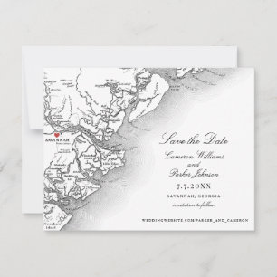 Elegant Savannah Georgia Wedding Schwarz-weiß Map Save The Date
