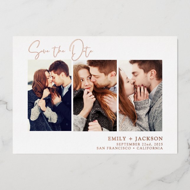 Elegant Save the Date 3 Foto Einladungen (Vorderseite)