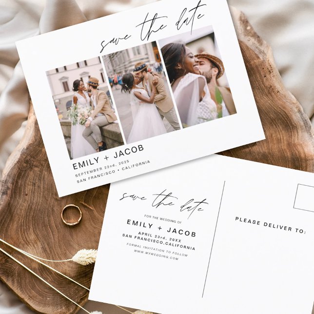 Elegant Save the Date 4 Foto Minimalistisch Postkarte (Von Creator hochgeladen)